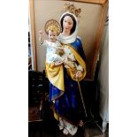 Large Life-size figure of the Virgin Mary holding the infant Jesus - approx 186cm high