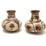 2 x Pre-columbian hand decorated pottery baluster vases with flared tops - 16cm ~ both have losses