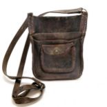 Antique leather money satchel 22cm x 25cm plus strap, no rips or splits.