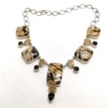 Heavy silver stone set necklace - 40cm & total weight 79g