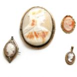 9ct hallmarked gold hand carved cameo shell portrait pendant (2.4cm drop) t/w 2 antique & silver