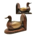 Pair of wooden duck bookends with brass detail - 19cm long & 16cm high (each)