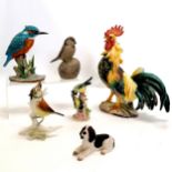 Qty of mostly bird ornaments inc Italian rooster (26cm high), Poole bird on cone (slight chip to