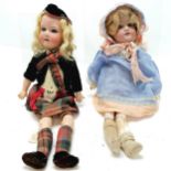 2 Antique Armande Marsaille 390 china head dolls 47cm high, one as a Scottish girl and the other