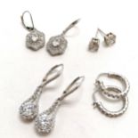 4 x pairs of silver earrings all set with CZ (in boxes)