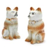 Antique life-size pair of Staffordshire pottery cat figures - 33cm high ~ 1 eye missing otherwise in