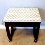 Art Deco upholstered piano/dressing table stool, some loses to varnish otherwise in good used