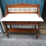 Victorian washstand with 3 drawers & floral tiled splash back - top 107cm x 52cm x 104cm high