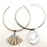 2 x silver collars with pendants - shell pendant 6.5cm drop ~ total weight 54g