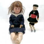 Antique china head doll (head is cracked and damage to 1 leg and hand) dressed in sailor girl outfit