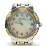 Ladies Bulova accutron mother of pearl diamond set quartz watch - running