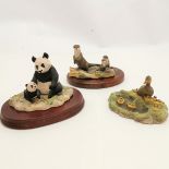 3 x Border fine art models - Mallard, Giant panda and cub & Otters