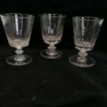 3 x antique glass rummers (2 with facet cut bowls) - tallest 13cm ~ all in good used condition