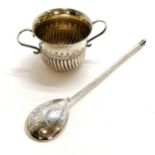 Russian silver marked spoon (12cm) t/w silver 2 handled cup - total weight 36g