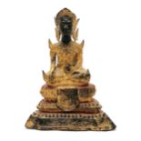 Antique Thai gilt bronze Black Face Buddha statue. 17cm tall. Old repairs to base and some wear.