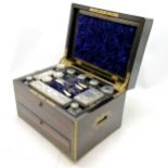 1865 Victorian Gentlemans coromandel and brass inlaid travelling toilet box with sterling silver
