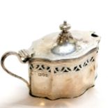 Large silver lidded mustard with blue glass liner (slight chips) - 8cm high & 135g