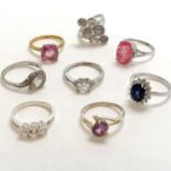 8 x silver rings inc amethyst crossover etc - total weight 29g