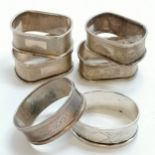 6 x silver napkin rings inc a set of 4 (undedicated) t/w 2 others ~ 74g