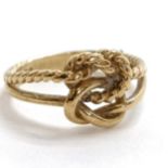 9ct hallmarked gold double knot ring - size L & 2.5g