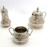 Silver matched large set of cruet with rope twist handles & floral decoration - tallest 10cm & 276g