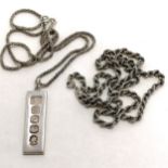 Silver ingot on a silver 54cm chain t/w silver rope chain - 34g