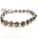 Silver smoky quartz heart shaped stones bracelet in unworn condition (19cm & total weight 17.8g)