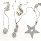 3 x silver pendants on chains inc CZ star - longest 48cm