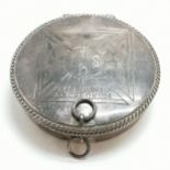 Silver pyx box with 1957 inscription on reverse to Rev Godfrey Carne with gilt interior - 6cm