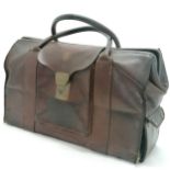 Antique leather lawn bowls bowling bag with the initials BA 48cm wide x 29cm high x 15cm deep, as