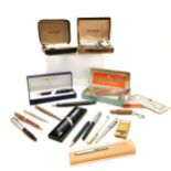 Qty of pens inc boxed Waterman ballpoint pen, Nura lighter pen, Yard-o-led, Parker etc t/w qty of