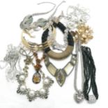 Qty of costume necklaces inc Peruna mock pearl flower, raw tigers eye & venetian bead etc