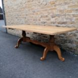 Large twin pedestal pine table 229cm long x 104cm deep x 81cm high in good used condition.
