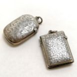 2 x antique hand engraved silver vesta cases inc 1 decorated with shamrocks (4cm) - total weight 40g