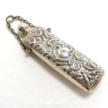 Solid silver bodied scent bottle with rococo design with a chain - 9cm long & 34cm