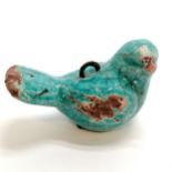 Persian faience turquoise glazed bird with metal hanging loop into body - 9cm across & losses to
