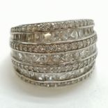 Silver white stone set ring - size N & 9.5g total weight