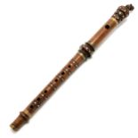 Indian (?) hardwood wind instrument with brass & inlaid decoration - 42cm long