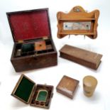 Antique rosewood veneered sewing box A/F,29cm x 21cm x 14cm high, Mauchlin ware lidded cannister