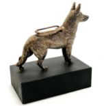 Silver plated bronze cast figure of a guide dog by Louis Lejeune - 14cm high with dedication plaque