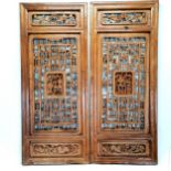 Antique pair of hand carved Chinese panels - 80cm x 33cm & in overall good used condition