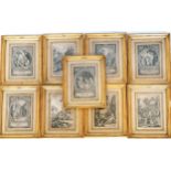 9 x gilt framed French engravings - approx 14cm x 11cm