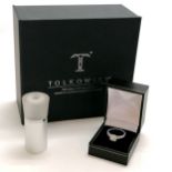 18ct hallmarked white gold diamond cluster ring in original retail box by Tolkowsky (complete with