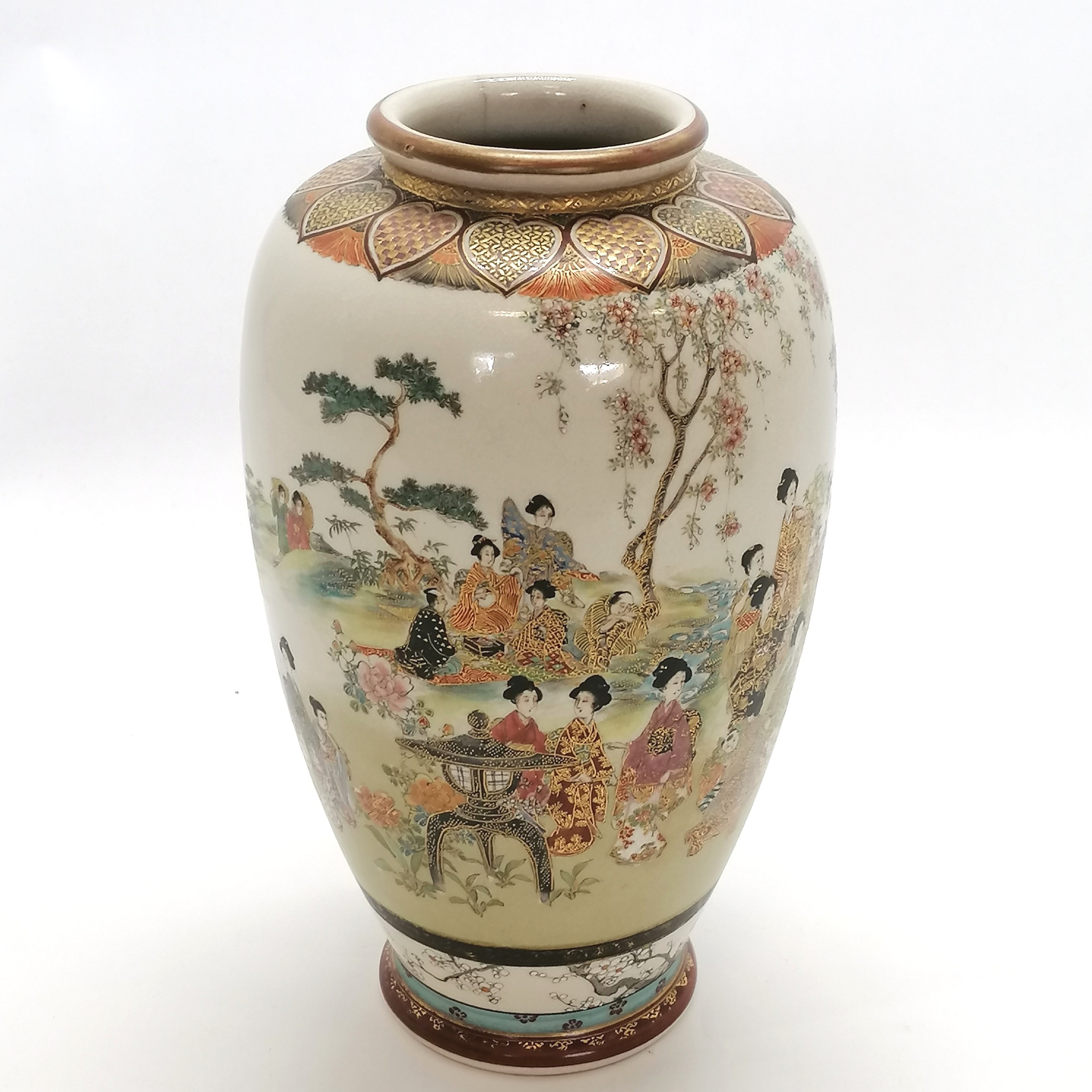 Oriental Antique Japanese satsuma hand decorated vase with character marks to base - 22cm high - Image 6 of 6