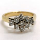 18ct hallmarked gold diamond (9) lozenge shaped cluster ring - size M & 4.4g total weight
