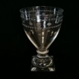 Antique Georgian square based rummer with etched decoration 14cm high Condition reportNibbles to