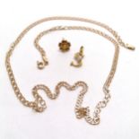 9ct marked gold 44cm chain t/w 9ct gold S pendant set with a diamond + 1 odd earring ~ total