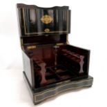 Antique decanter box ebonised boule work with original key - 34cm wide 27cm high 25cm deep Condition