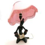 Mid century figural plaster lampbase as a kneeling black figure carrying 2 baskets - 42cm high.