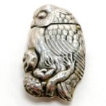 Antique novelty hallmarked silver vesta as an owl & frog / toad - 6.5cm high & 25.6g Condition